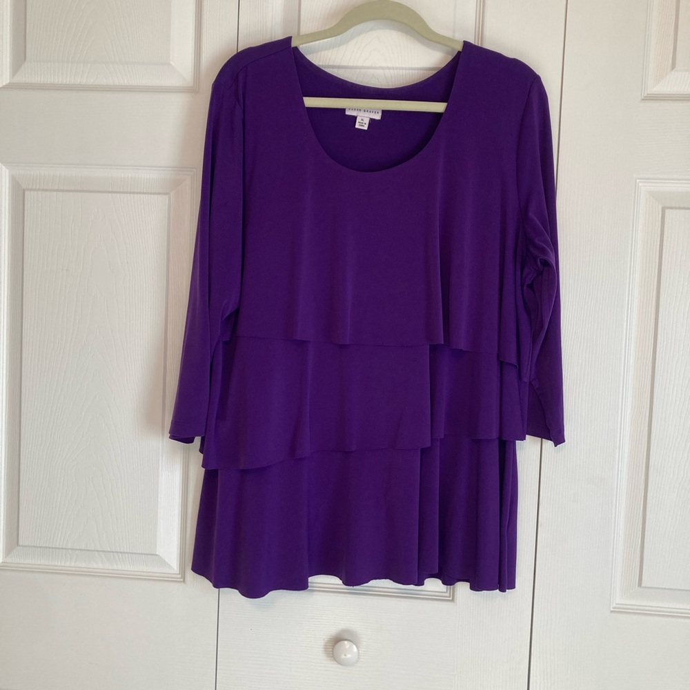 Susan Graver Purple Ruffle Layer Top Size XL
